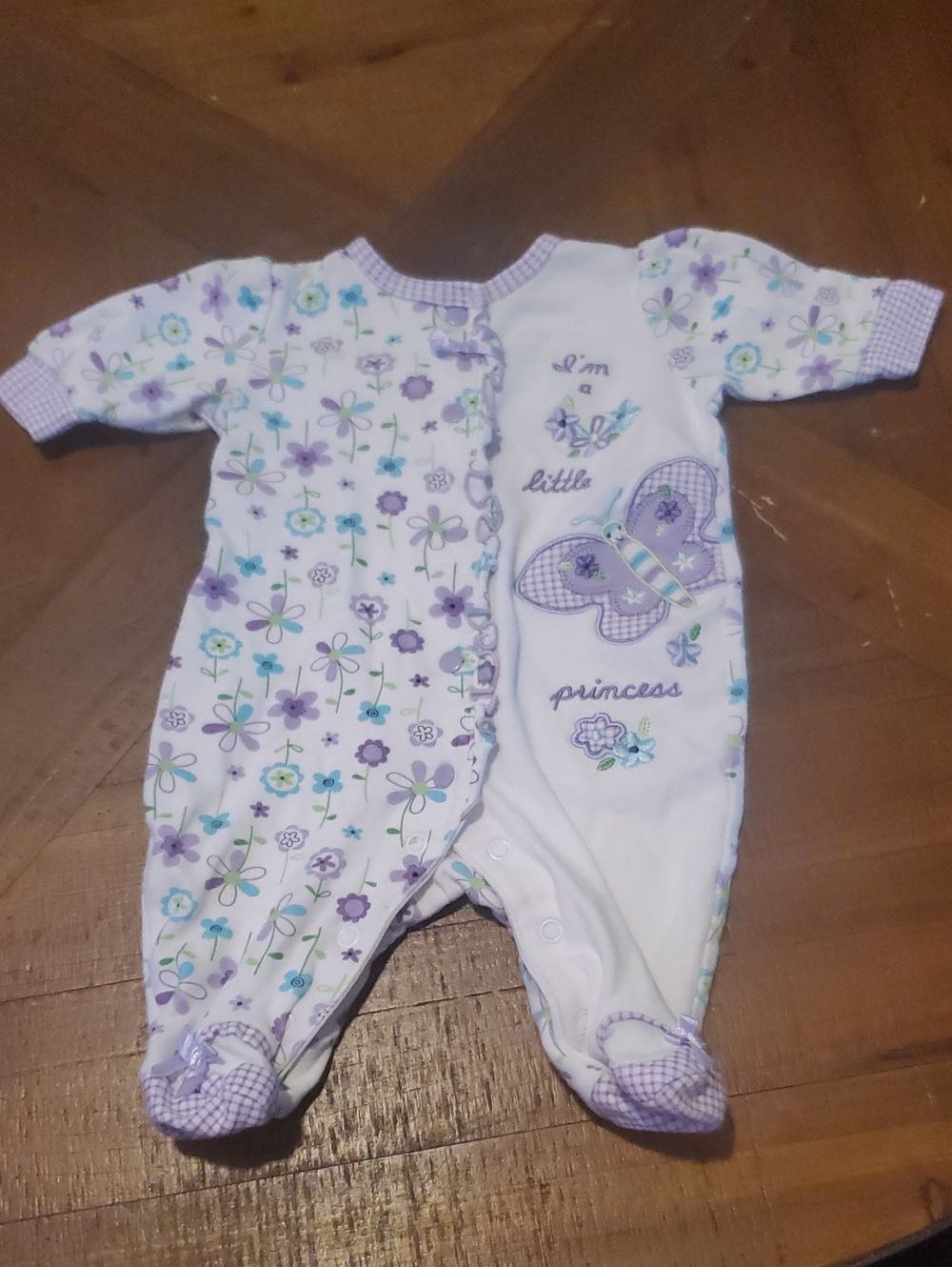 Carter's Purple and White Floral Butterfly Footed One-Piece